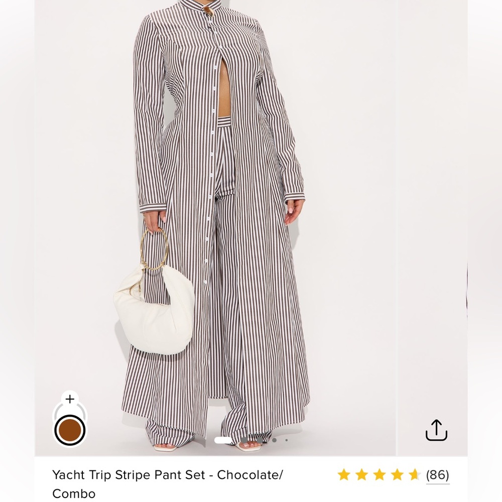 Fashion Nova “Yacht Trip” Stripe Pant Set | Chocolate Combo | Size L | Two-Piece